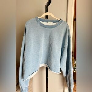 Good American Light Blue Cropped Sweatshirt
